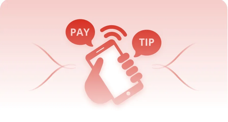 A hand paying by phone and adding a tip