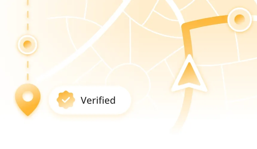 Delivery route on a map with a verified address badge