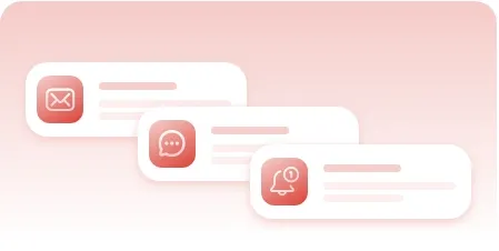 Inbox, SMS and push message cards stacked together