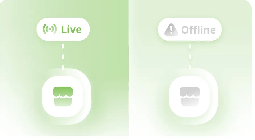 Two stores side by side, one live and one offline