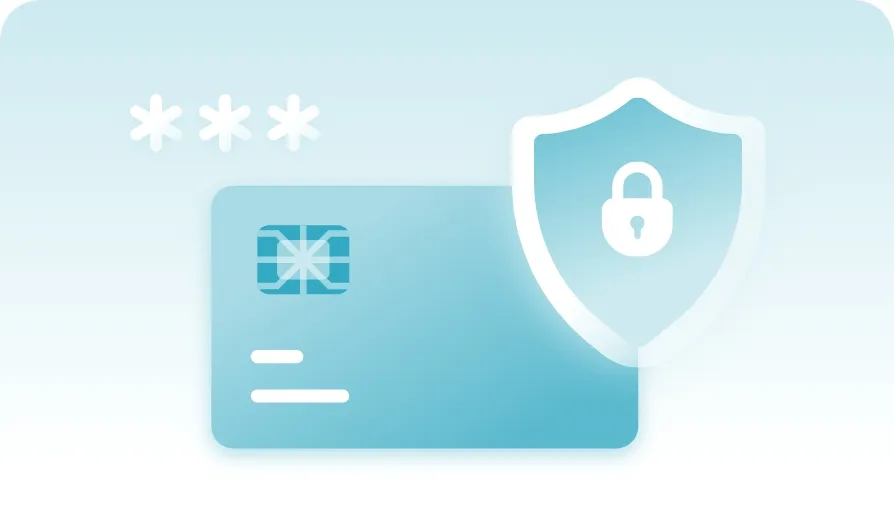 Payment card and security shield representing PCI-DSS compliant payments