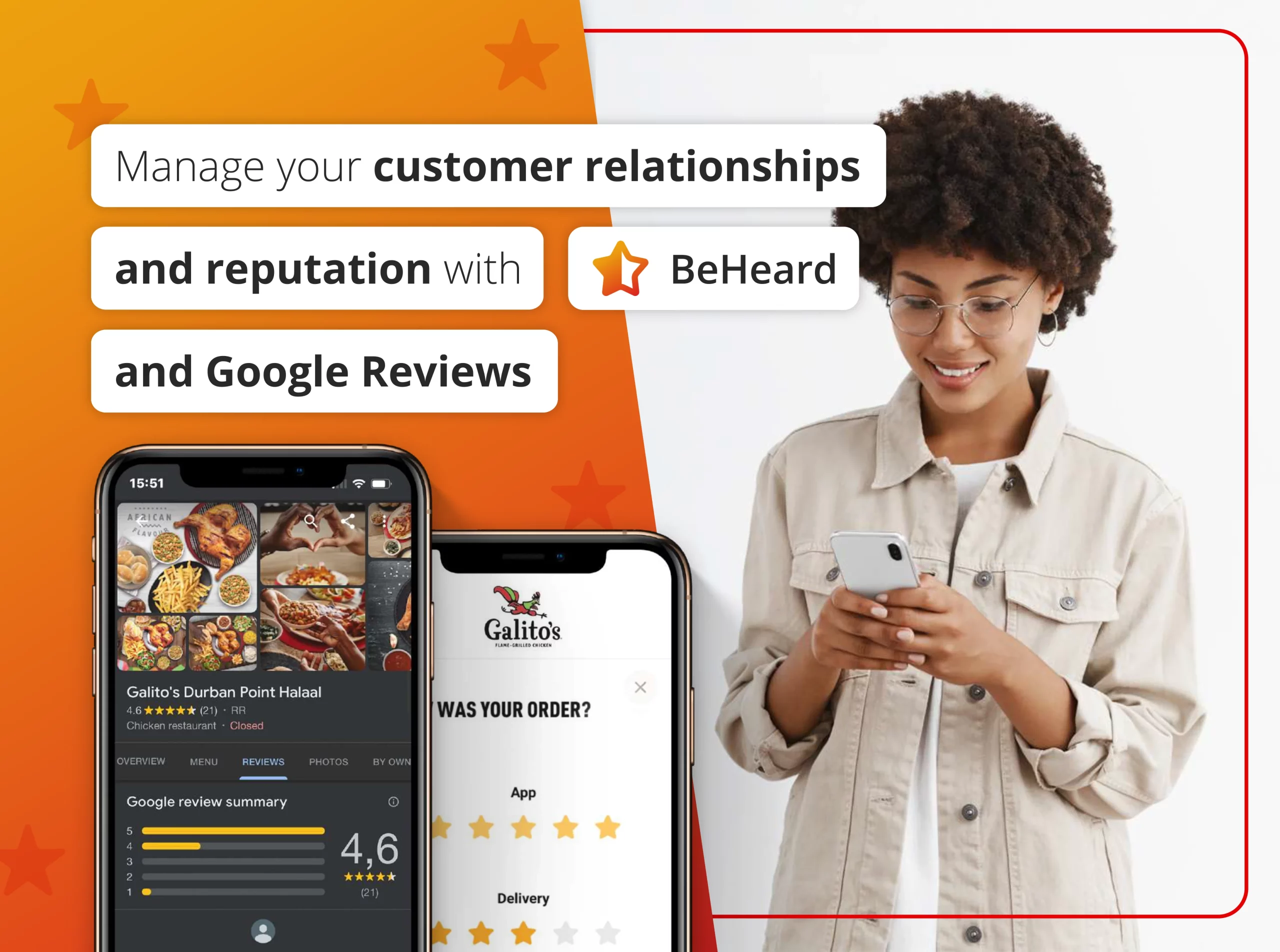 Manage your customer relationships and reputation with BeHeard and Google Reviews