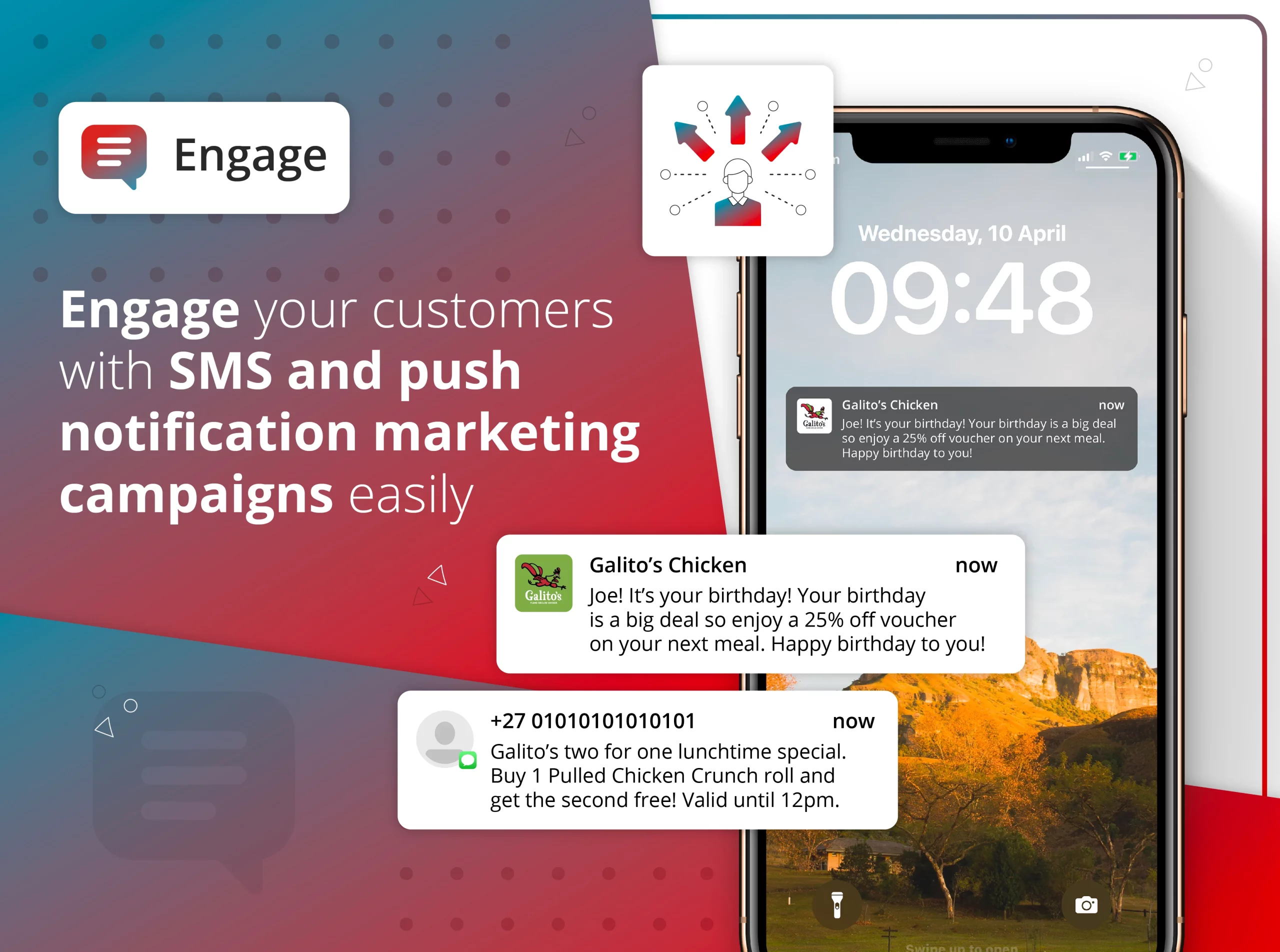 Engage your customers with SMS and push notification marketing campaigns easily